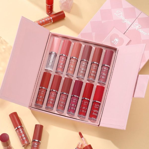 Dragon Ranee 12-Color Matte Lip Gloss Set – Long-lasting Waterproof Liquid Lipstick – High-Pigment Velvet Finish – Ideal for Daily Use, Gifting & Professional Makeup