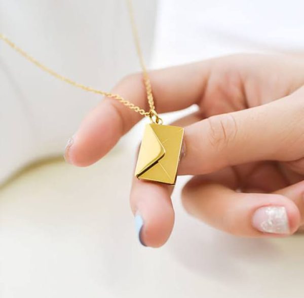 Love Letter Envelope Pendant – Elegant Golden Necklace for Girls