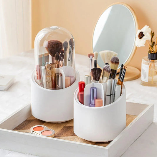 Luxury Makeup Brush Organizer with Dustproof Cover – Rotating Cosmetic Storage Holder