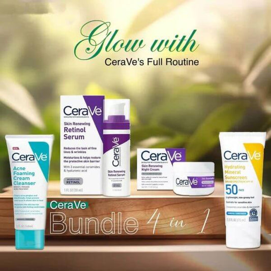 CeraVe 4-in-1 Skincare Kit – Night Cream, Sunblock, Cleanser & Serum for Radiant Skin